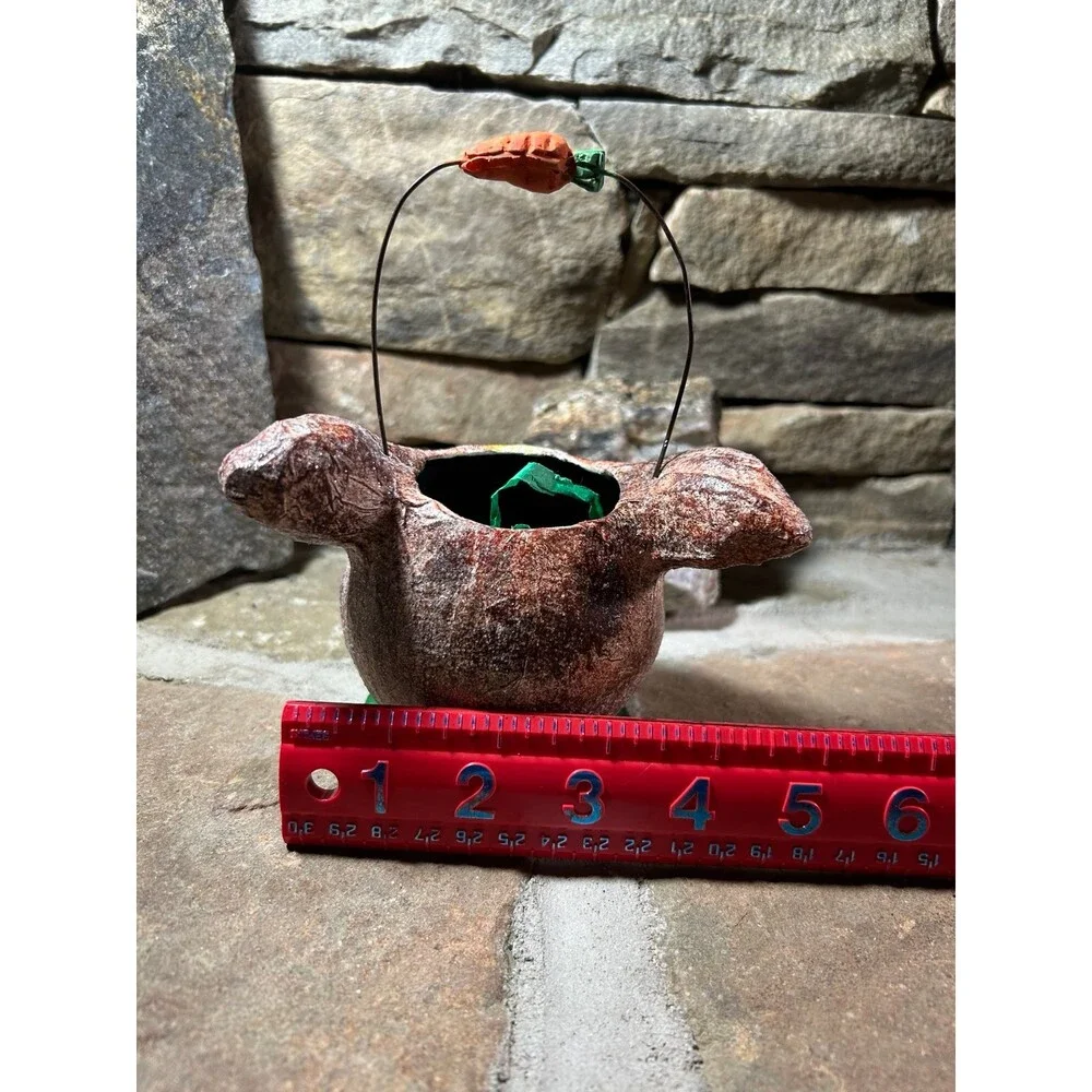 Dept 56 Paper Mache Bunny Rabbit Easter Spring Hand Painted Candy Bucket